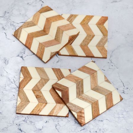 Decorative Handcrafted Wooden Coasters - Pack of 4